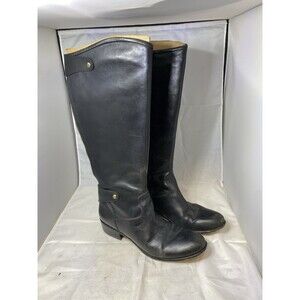 Women's Corso Como Black Leather Riding Boots Elastic Panel Zip Dbl Snap Size 9.